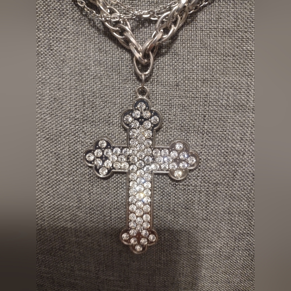 Large Rhinestone Cross On 3 Chains